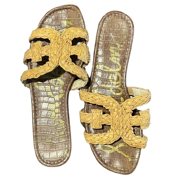 Sam Edelman Shoes - Elegant Brown & Yellow Slide Sandals with Textured Design
